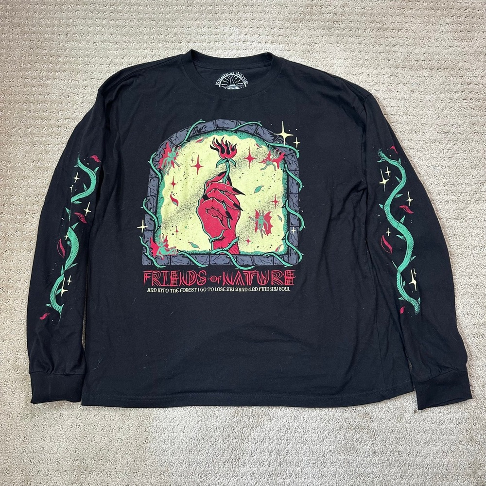Wizard of Barge Shirt Men XL Black Cotton Friends of Nature Long Sleeve Graphic